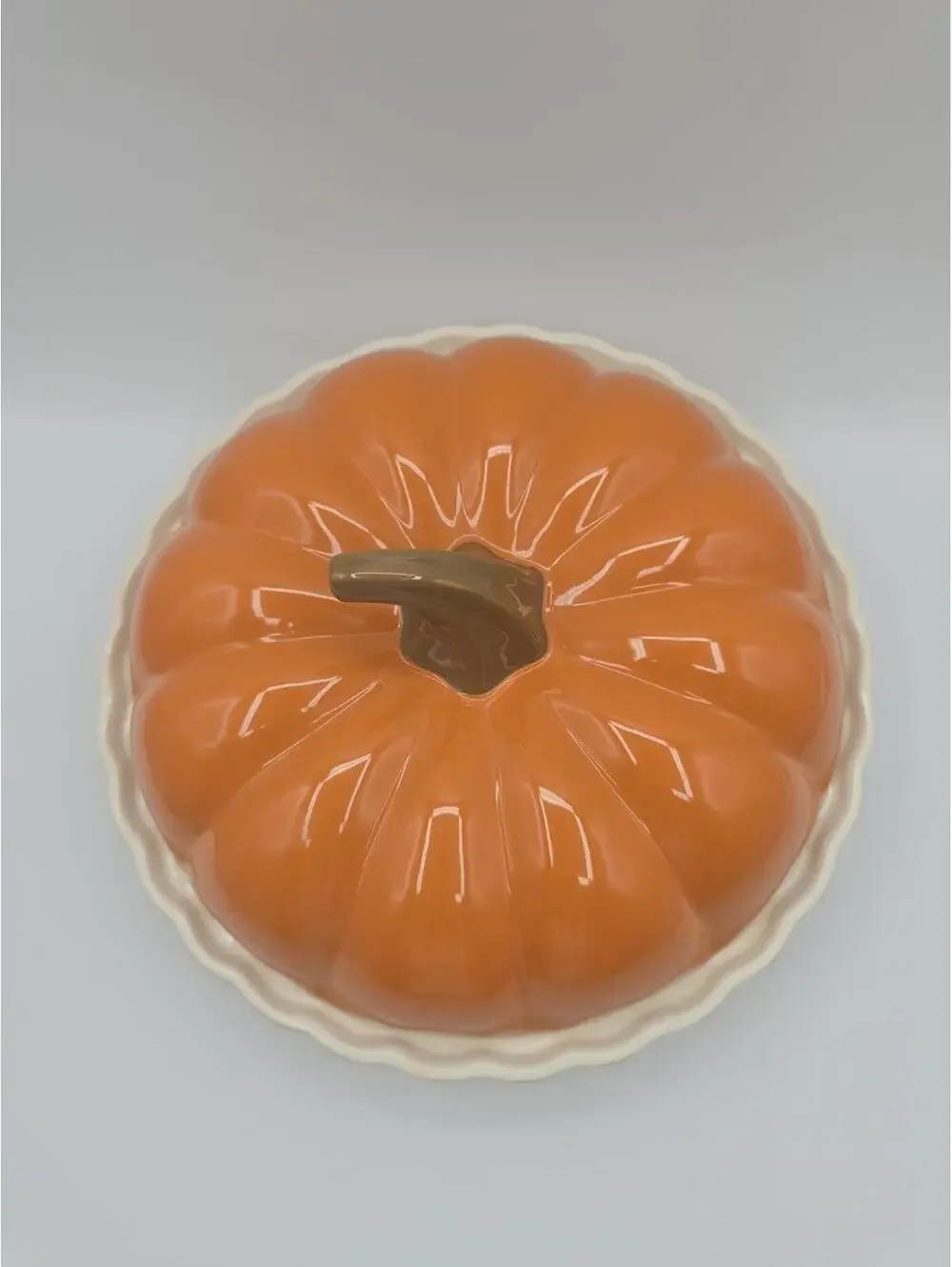 Ceramic Pumpkin Covered Pie Dish Bakeware Orange Fall Thanksgiving Decor 9